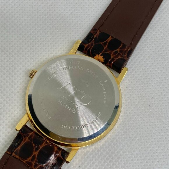 Vintage LTD men gold tone watch 33mm quartz analog brown leather running - Picture 6 of 8
